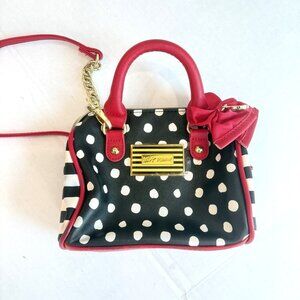 Betsey Johnson Handbag Red, White And Black With Strips And Polkadots